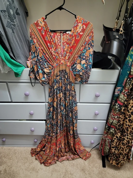 Boho Floral Maxi Dress in Navy and Rust - Picture 2 of 4
